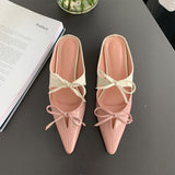 Advbridge 2023 Summer Women Pointed Toe Sandals Bow Design Ankle Buckle Strap Thin Mid Heels Fashion Sandals Dress Wedding Shoes Muj