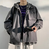Advbridge Hoodies Coats Men Casual Fake Two-piece Plaid Patchwork Jacket Men's Spring Autumn Wild Streetwear Korean Cargo Jackets