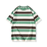 Advbridge Summer New Striped Couples T-shirts  Men and Women Loose Round Neck Contrast Color Cotton Quality Short Sleeve Best Seller