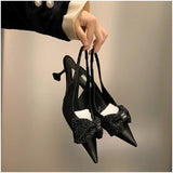 Advbridge Elegant temperament socialite 2023 new style thin-heeled Rhinestone bow mid-heel hollow pointy one-shoe women sandals