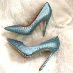 Advbridge New Light Blue Jacquard Snake Print Pointed Toe Pump Women's Super High 12cm Stiletto High Heel Shoes