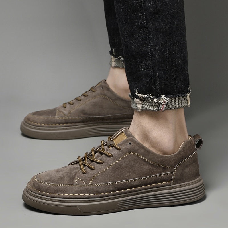 Advbridge New Comfortable Breathable Men's Casual Shoes Fashion Lace-up Flat Men Sneakers Genuine Leather Outdoor Walking Shoes All-match
