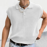 Advbridge Solid Knitting Tops Men Sleeveless Buttoned Turn-down Collar Knit Vest Shirts 2023 Spring Summer Men's Clothing Fashion