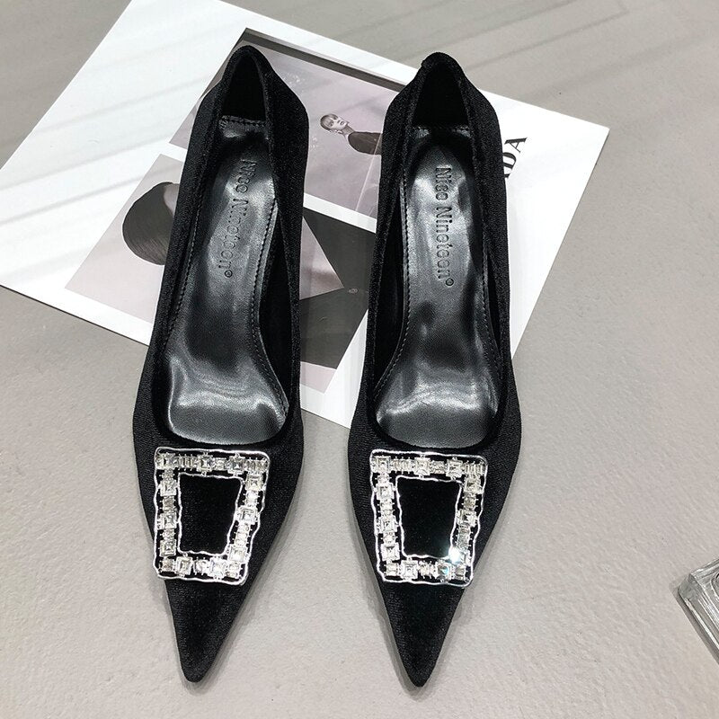 Advbridge New Female Shoes Women Pumps Sandals Pointed Toe Casual Outside Shallow Autumn Ladies Luxury Rhinestones Thin High Heels