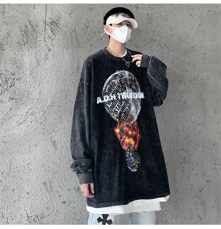 Advbridge Loose Fit Long Sleeve T Shirts for Men Fall Fashion Trends Pullover Tops Teenage Harajuku Style Streetwear Oversized Casual Tees