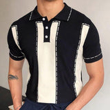 Advbridge Fashion Short Sleeve Tee Men 2023 Summer Stitch Color Polo Shirts Casual  Men Clothing New Lapel Button-up Slim t Shirt Top