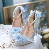 Advbridge Kawaii Romantic Lolita Shoes Pointed Toe High Heels 8cm Vintage Feminine Flower Wedding Women Sandals