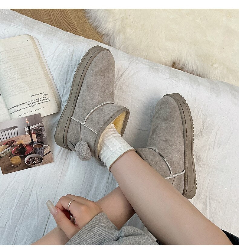 Advbridge Snow Boots Women's Short Tube Thickened Cotton Shoes Winter Suede Platform Keep Warm Plush Women Ankle Boots Girls Black