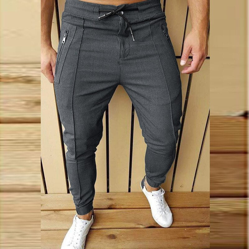 Advbridge Men's Casual Solid Color Pencil Pants Fashion Pleated Line Zipper Trousers For Men 2023 Spring Autumn Simple Slim Lace-up Pants