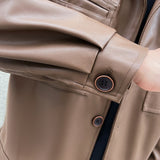 Advbridge Men's Fashion High Quality Solid Color Leather Jacket  Autumn Casual Turn-down Collar Button Coat