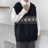 Advbridge Spring Autumn Winter Solid Patchwork Stripes Casual Pullover Vest Men Loose Knitted Top Student Sweater Retro Versatile Flower