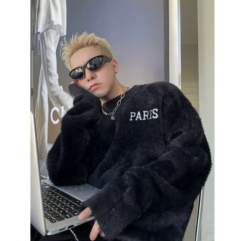 Advbridge Mink velvet jacquard sweater for men and women autumn and winter new loose and versatile high street fashion y2k couple sweater