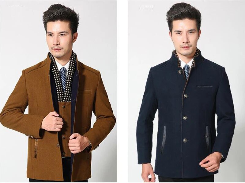 Advbridge Winter Trench Coat Men Casual Thick Wool Overcoat Men's Stand Collar Woolen Coats With Detachable Scarf Parka Casaco Masculinos