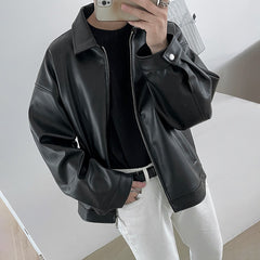 Advbridge PU Leather Jacket Men Korean Version Oversize Loose Casual Motorcycle Baseball Jackets Male Zipper Lapel Clothes Autumn