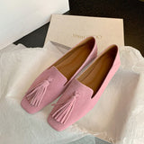 Advbridge 2023 new Spring women pumps natural leather 22-24.5cm length kid suede+cowhide+pigskin full leather Tassel flat sole shoes