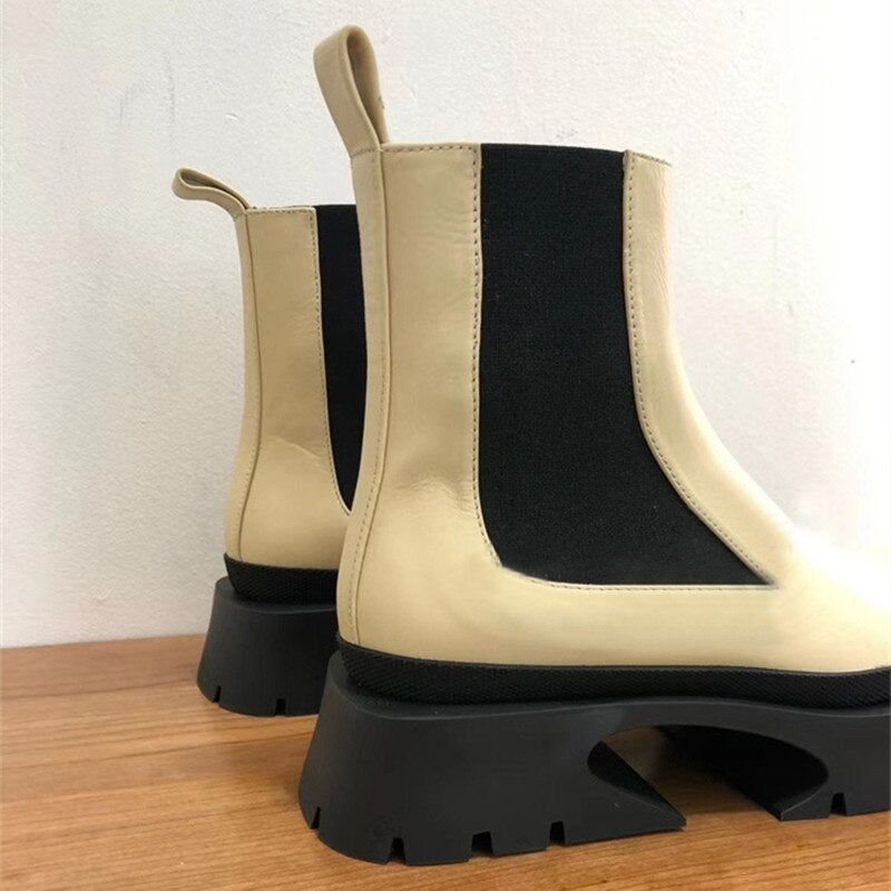 Advbridge Autumn and Winter New All-Matching Short Boots Women's Platform Height-Increasing Martain Round Toe Chelsea Smoke Pipe Boots