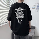 Advbridge Lone astronaut Printed T-shirts Summer Men Women Fashion Casual Oversize Tshirts Neutral High Street Loose Black Tee Tops