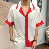 Advbridge Summer Contrast Stitching Print Shirt Short Sleeve Casual Men Shirt Streetwear Camisa Fashion Masculina Shirt Moda Hombre 2023