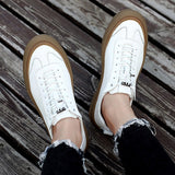 Advbridge Classic Men Black White Sneakers Soft Genuine Leather Men Shoes Lace-up Casual Flats Shoes All-match Minimalist Sneakers for Men