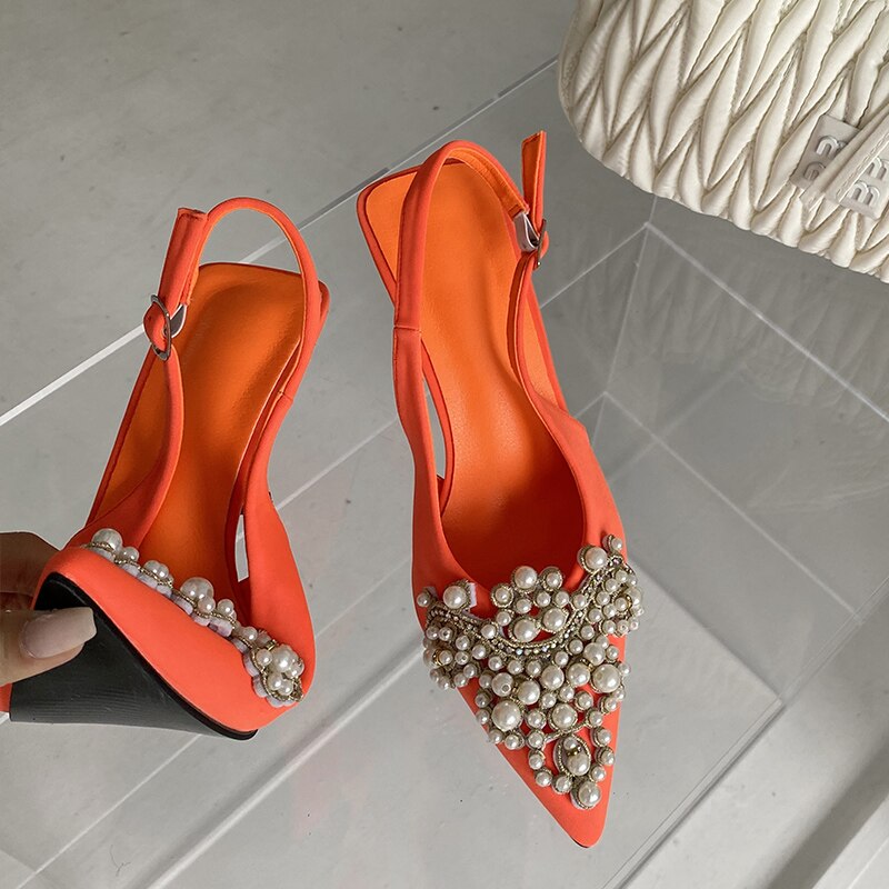 Advbridge Big Size Women Pumps Rhinestones Sandals Ladies Fashion Pointed Toe Luxury High Heels Casual Outside Party Female Shoes