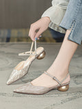 Advbridge Temperament French Pointed Toe Heels Strange Style Heel Women's Shoes Summer Chunky Heel Sandals Ladies Korean Style Satin Pumps