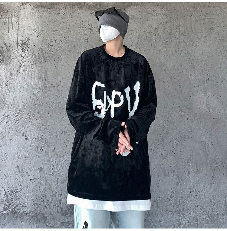 Advbridge Letter Print Long Sleeve T Shirts Mens High Street Fashion Trends Streetwear Teenage Oversized Pullover Tops Casual Cotton Tees