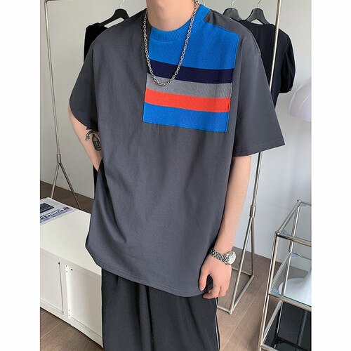 Advbridge 2023 Men's Summer Casual Short Sleeves Knitted T-Shirts Male Slim Fit Round Collar Leisure Contrast T-shirt Fashion Tees E151