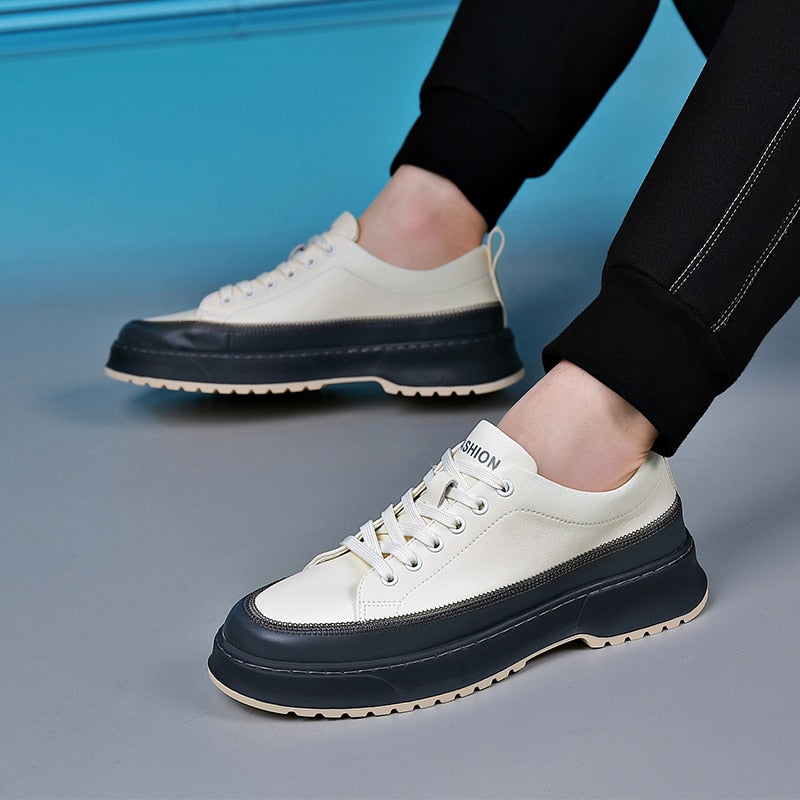 Advbridge Men Casual Shoes Luxury Flats Fashion White Sneakers Lace Up Genuine Leather Shoes Footwear Sneakers Leather School Shoes