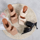 Advbridge Stiletto Open Toe Strap Slippers Solid Fashion Square Toe Sandals