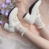 Advbridge Kawaii Wool Mary Jane Shoes Women Warm Street Fashion Sweet Fairy Sandals Female Pure Color Hook Casual Shoes Autumn Winter