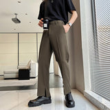 Advbridge Men Hem Split Fashion Casual Straight Suit Pant Man Japan Korean Streetwear Business Chic Pants Male Trousers