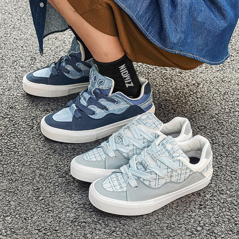 Advbridge Vintage Denim Blue Mens Sneakers Patchwork New Fashion Designer Women Casual Skate Shoes Sports Bread Niche Comfortable Footwear