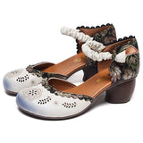 Advbridge Genuine Leather Retro Thick Heel Women Sandals Closed Toe Button Hollow Out Gladiator Sandals Luxury 5cm Shoes For Lady