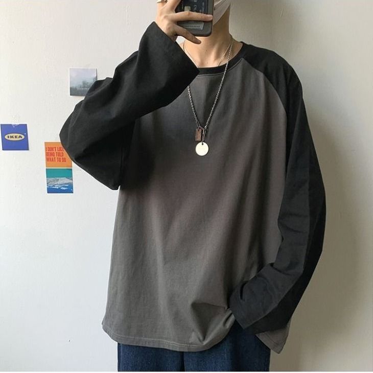 Advbridge Spring Autumn Winter Fashion Casual Pullover Men's Loose Cotton Pullover Striped Patchwork Solid T-Shirt