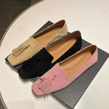 Advbridge 2023 new Spring women pumps natural leather 22-24.5cm length kid suede+cowhide+pigskin full leather Tassel flat sole shoes