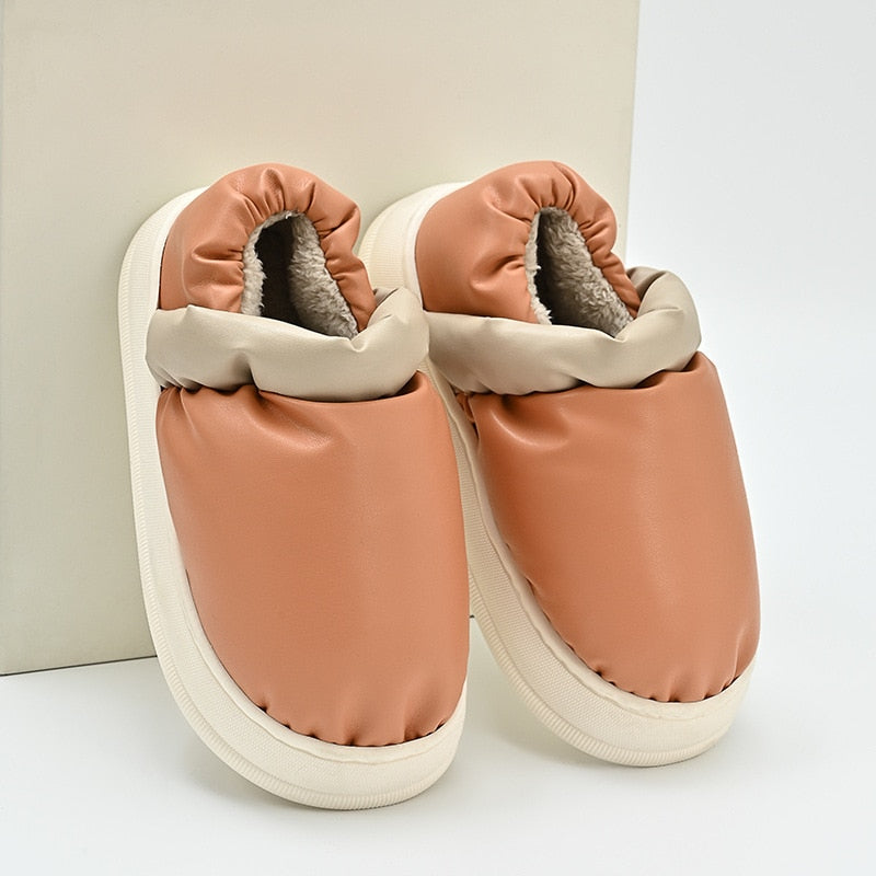 Advbridge Winter  Women Boots Platform PU Leather Shoes for Female Platform Flat Heels Retro Mixed Colors Warm Furry Couple Snow Boot