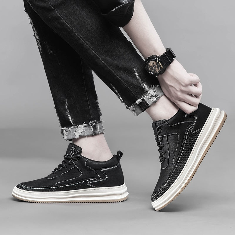 Advbridge All-match Leather Mens Casual Shoes Comfy Men Sneakers Color Matching Man Skateboard Shoes Comfortable Platform Male Footwear