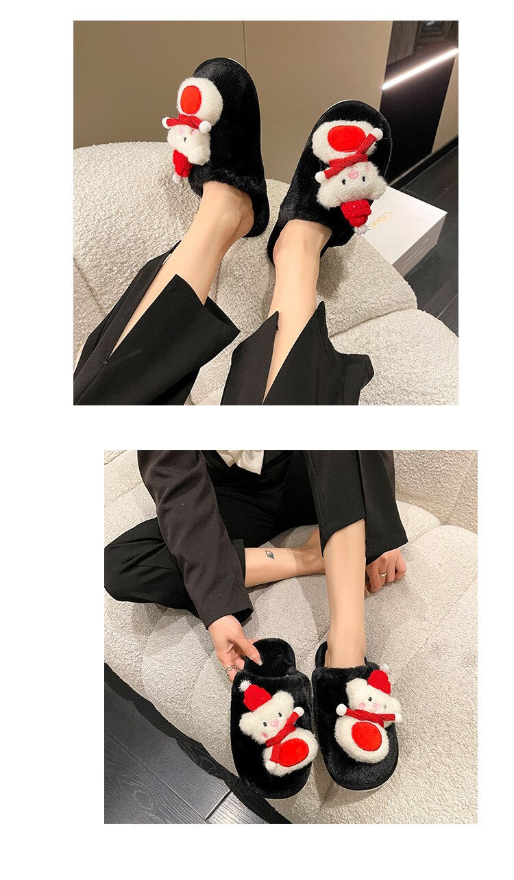 Advbridge Winter Home Christmas Cotton Slippers Women Autumn and Winter Casual Flat Outwear Household Comfortable Wool Slippers