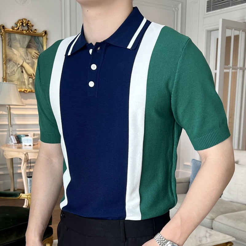 Advbridge Summer New Short-sleeved Men's Korean Casual Ice Silk Breathable Lapel T-shirt Business Slim Knit POLO Shirt