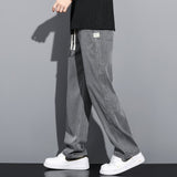 Advbridge Summer Soft Lyocell Fabric Men's Jeans Thin Loose Straight Pants Drawstring Elastic Waist Korea Casual Trousers Plus Size M-5XL