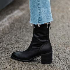 Advbridge Woman Ankle Boots Round Toe Elegant Winter Boots Soft Cowhide Ladies Warm Shoes Back Zipper Modern Shoes For Autumn Spring