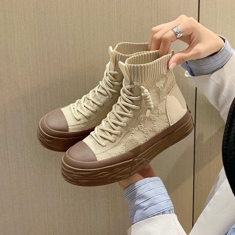 Advbridge Women High Top Sneakers Luxury Outdoor Casual Height Increasing Platform Knitting Breathable Women's Sports Shoes Autumn Hotsale