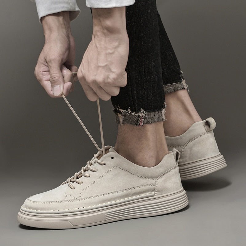 Advbridge New Comfortable Breathable Men's Casual Shoes Fashion Lace-up Flat Men Sneakers Genuine Leather Outdoor Walking Shoes All-match
