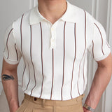 Advbridge Contrasting Stripes Casual Slim Lapel Polo Summer Knit Lapel T-shirt Polo Camisa Hombre British  Men's Shirt Mannen Polo