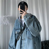 Advbridge All Season Winter Fashion Men's Solid Casual T-Shirts Loose Pockets Denim Jacket Coat Cool Boy Hoodie Student Sport