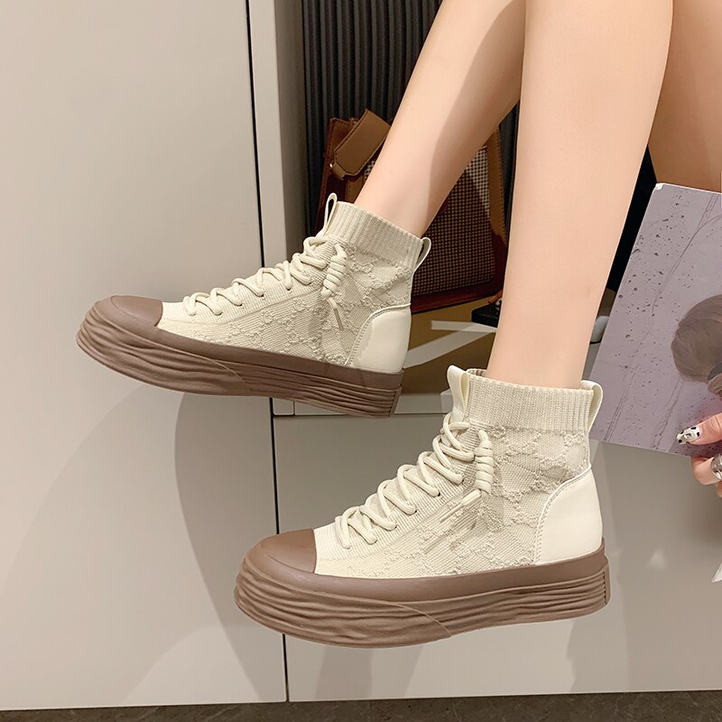 Advbridge Women High Top Sneakers Luxury Outdoor Casual Height Increasing Platform Knitting Breathable Women's Sports Shoes Autumn Hotsale