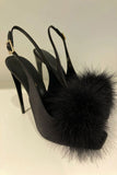 Advbridge Square toe slingback hairy open toe high heels sandals with straps banquet 9cm stiletto wedding shoes
