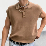 Advbridge Solid Knitting Tops Men Sleeveless Buttoned Turn-down Collar Knit Vest Shirts 2023 Spring Summer Men's Clothing Fashion