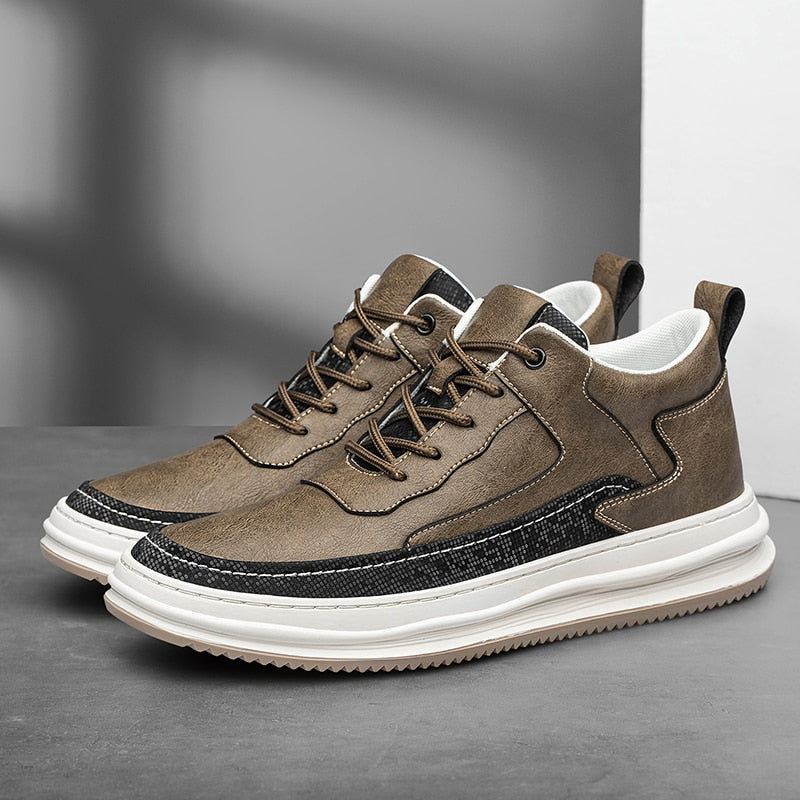 Advbridge All-match Leather Mens Casual Shoes Comfy Men Sneakers Color Matching Man Skateboard Shoes Comfortable Platform Male Footwear