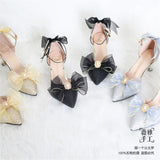 Advbridge French Girl Butterfly Multicolor Lace Bowknot Pearl Sequin Lolita Shoes Pointed Sandals High Heel Victoria Tea Party Cosplay Lol